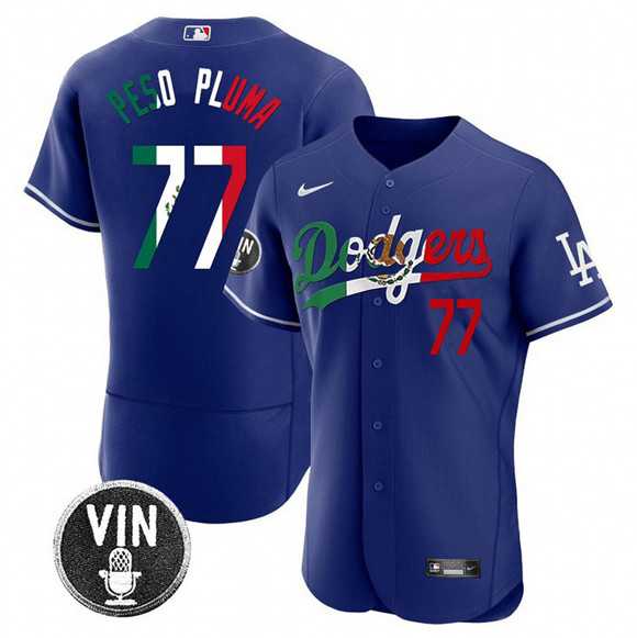 Men%27s Los Angeles Dodgers #77 Pezo Pluma Royal Mexico Special Vin Scully Patch Flex Base Stitched Jersey Dzhi->los angeles dodgers->MLB Jersey